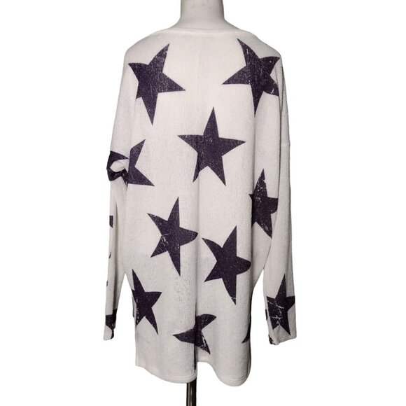 Altar'd State Burnout Star Sweater Size S White Purple Boxy Hi Lo Hem USA READ - Picture 3 of 6